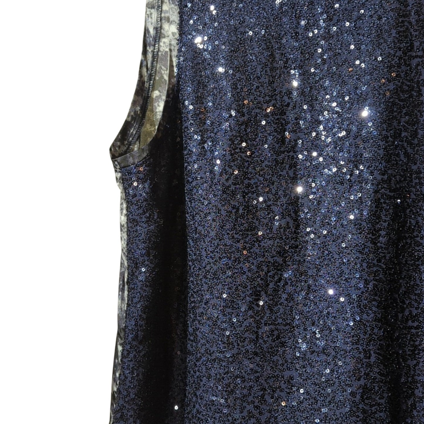 Jones New York Collection Navy Sequin Snakeskin Print Trim & Back Tank Size 14
