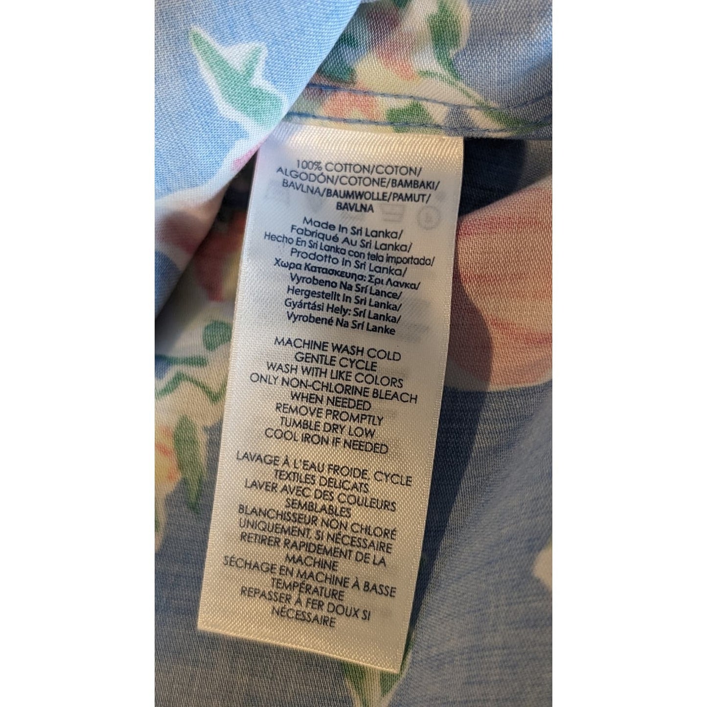 CHAPS No Iron 3/4 Sleeve Button Up Blue Floral Blouse NWOT Womens Sz 1X