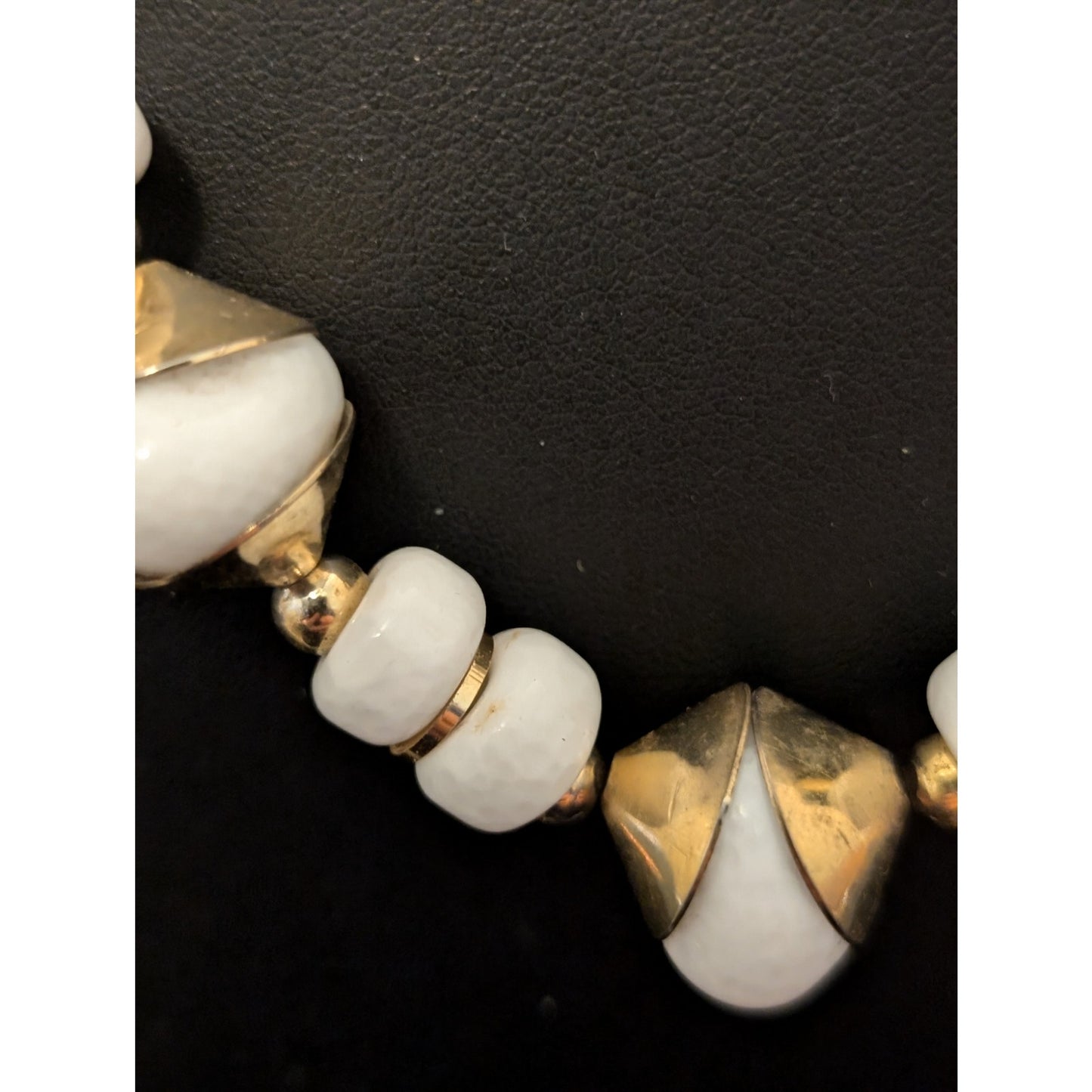 Vintage Milk Glass & Other Stone Graduated Bead Gold Tone 30" Necklace