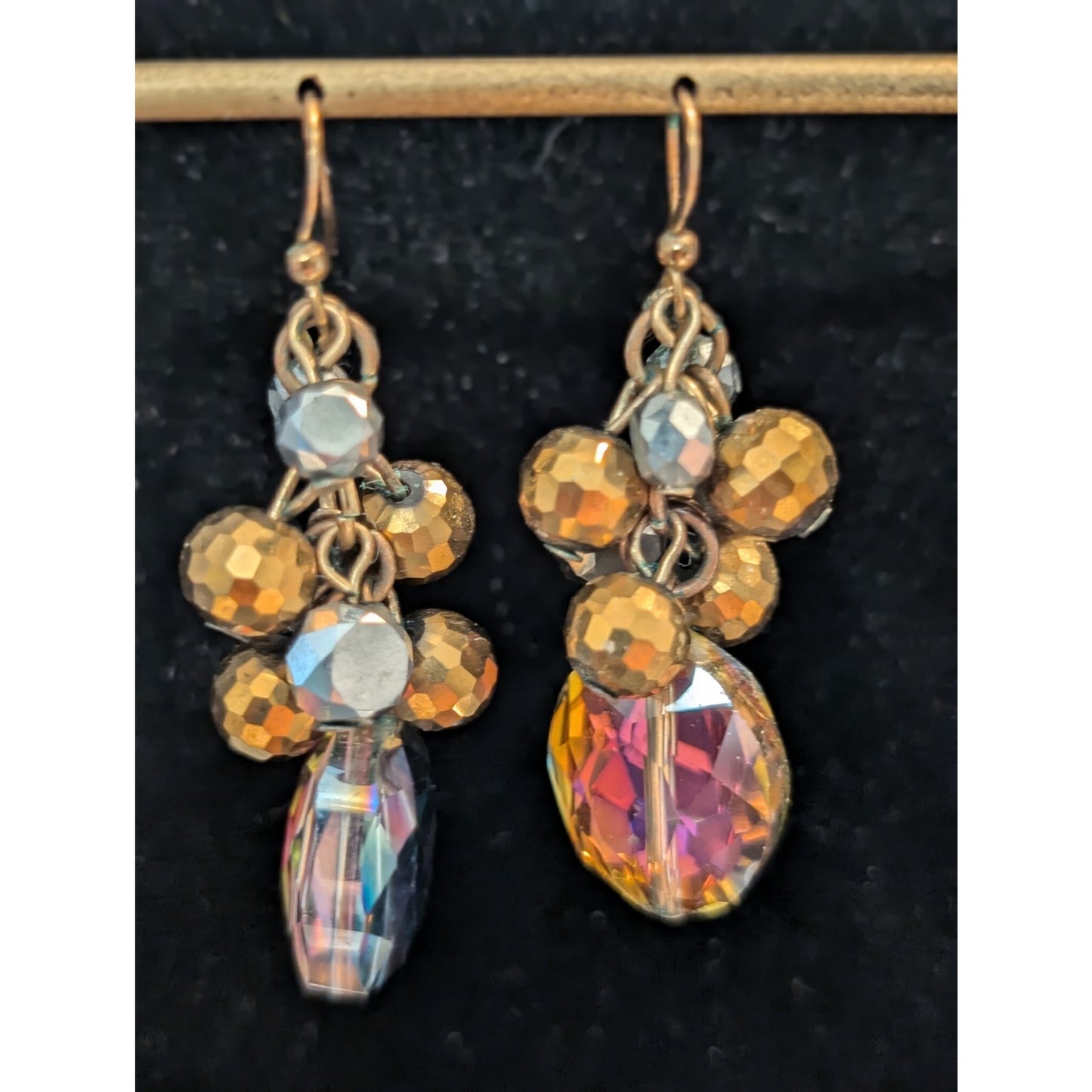 Metallic Faceted Cluster Large Faceted AB Crystal Dangle Earrings