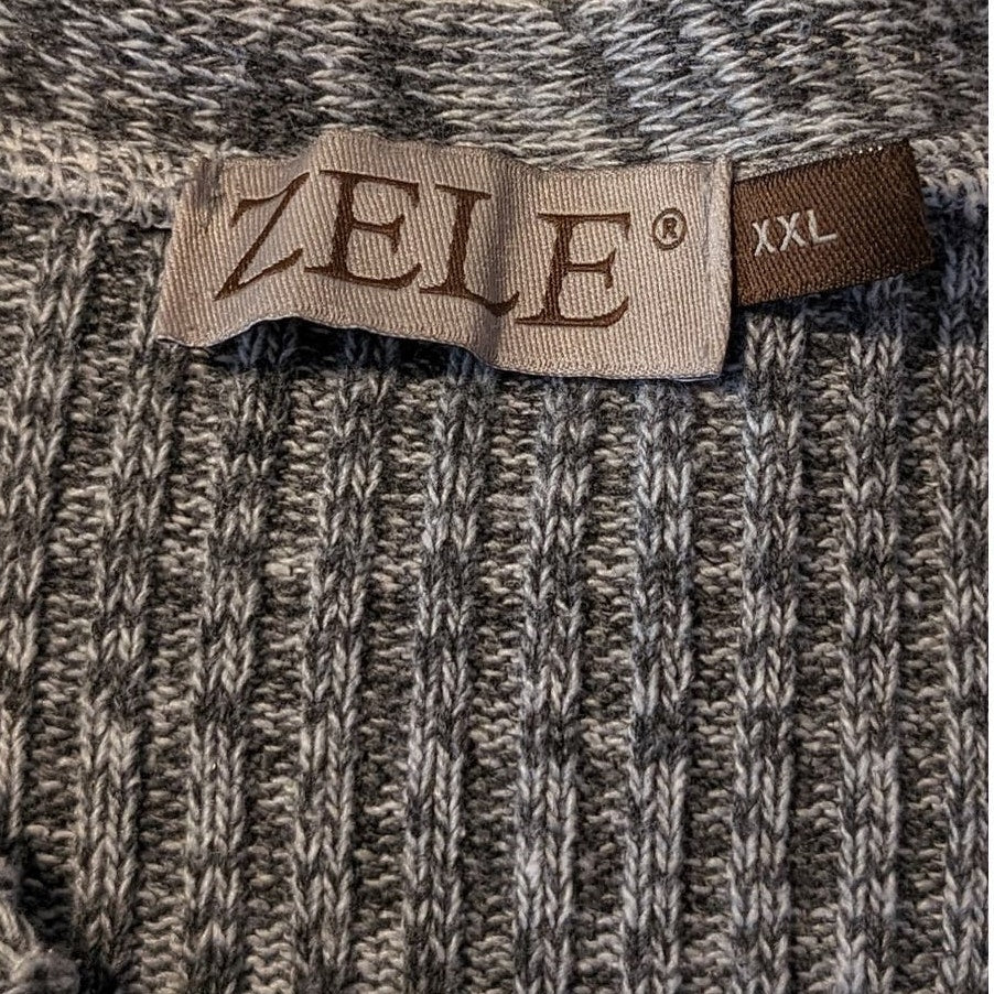 Zele 100% Flax Variegated Gray V-Neck Raw Edge Lightweight Sweater Women Sz XXL