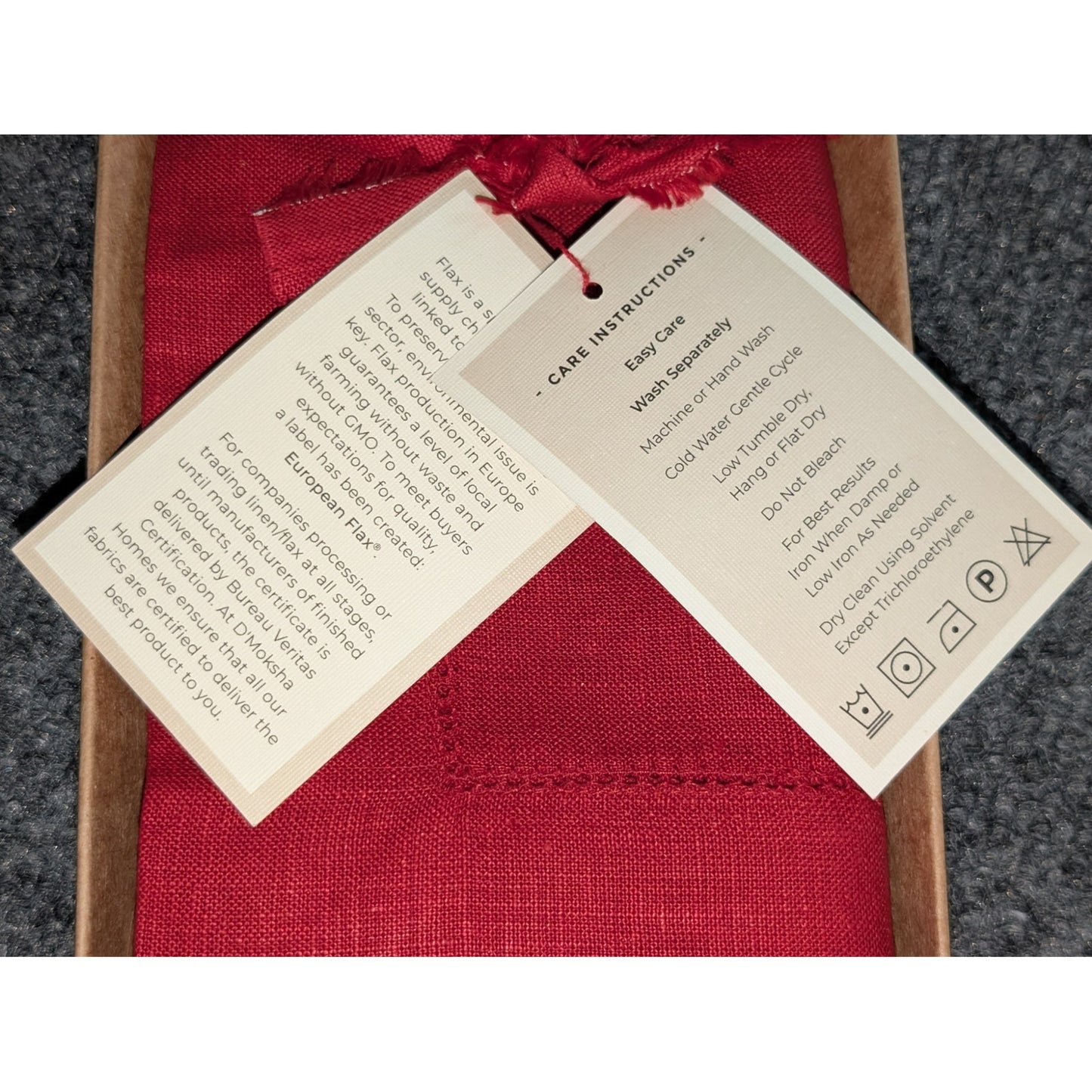 D'Moksha Eco Luxury Decor Red European Flax Linen Set of 4 14 x 19 Napkins NWT