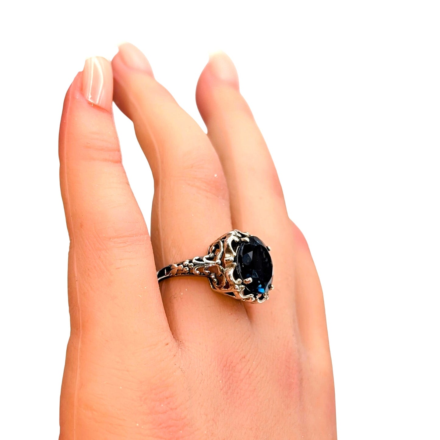 London Blue Topaz 925 Sterling Silver Filigree Ring 4.2g Size 5.5
