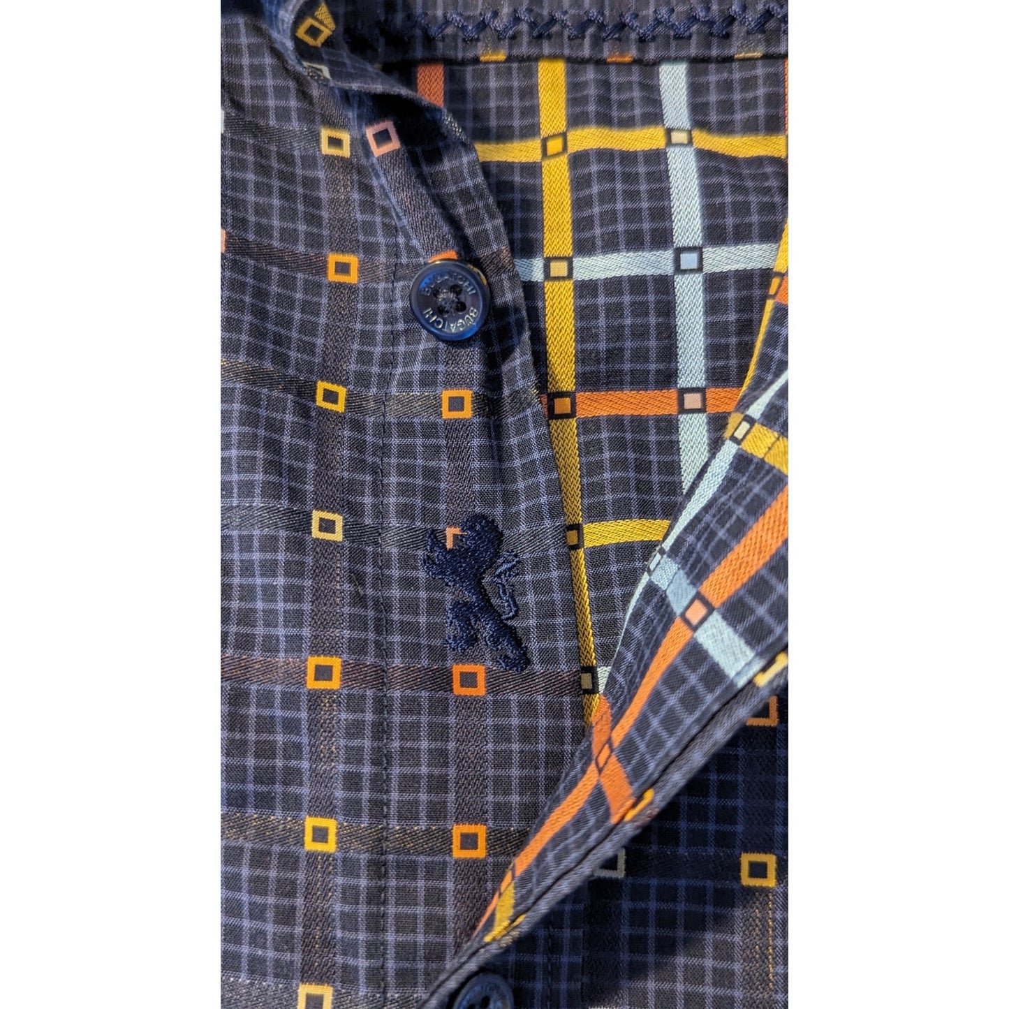 Bugatchi Uomo Men's Blue Check Long Sleeve Button Down Shirt Size L