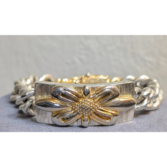RARE FIND! Vintage Signed Oscar De La Renta Two Tone Chunky Chain Link Bracelet