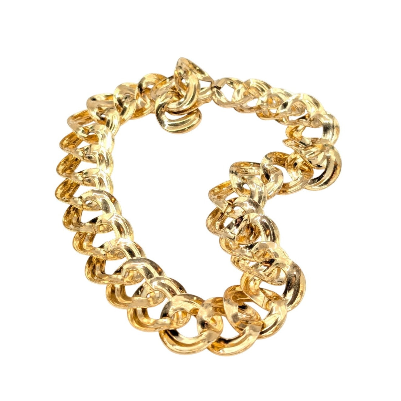Vtg Gold Tone 7/8" Wide Curb Link Chain Collar 18" Necklace W/ Fold Over Clasp