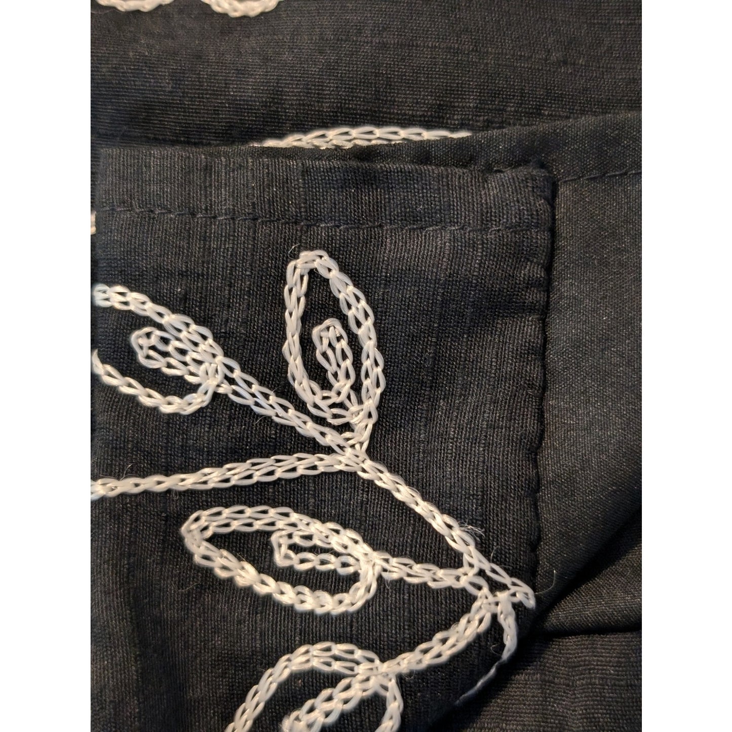 Life Style Black White Floral Embroidered Button Front Silk Blend Jacket Sz XL