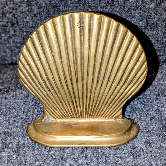 Vintage 1960s Seiden International Solid Brass Scallop Shell Bookend Doorstop