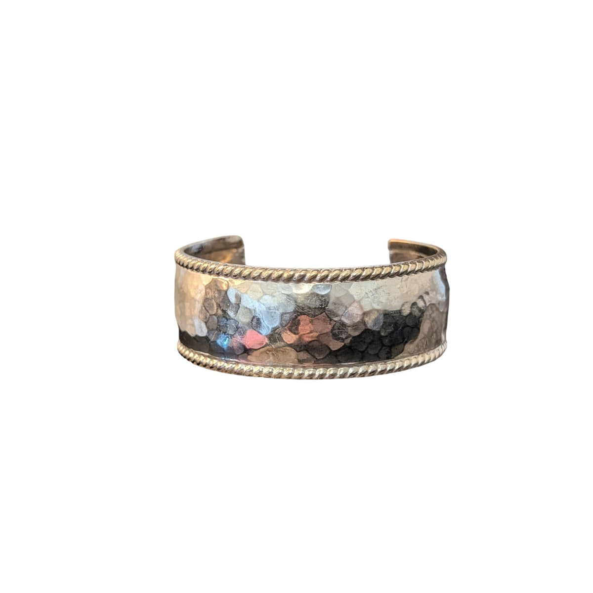 Vintage Mexican Sterling Silver Hammered Rope Trim Cuff Bracelet 28g