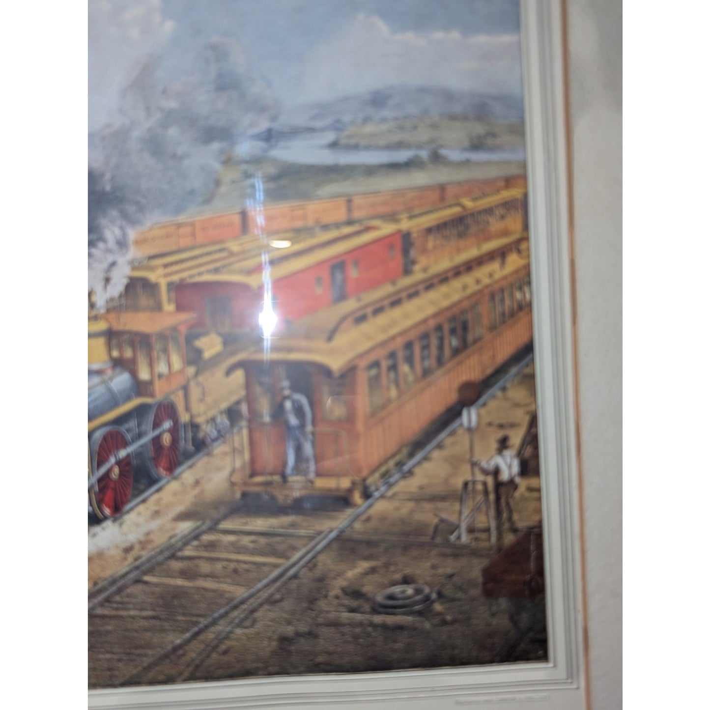 1874 Currier Ives Litho Art American Railroad Scene Express Train Parson Atwater