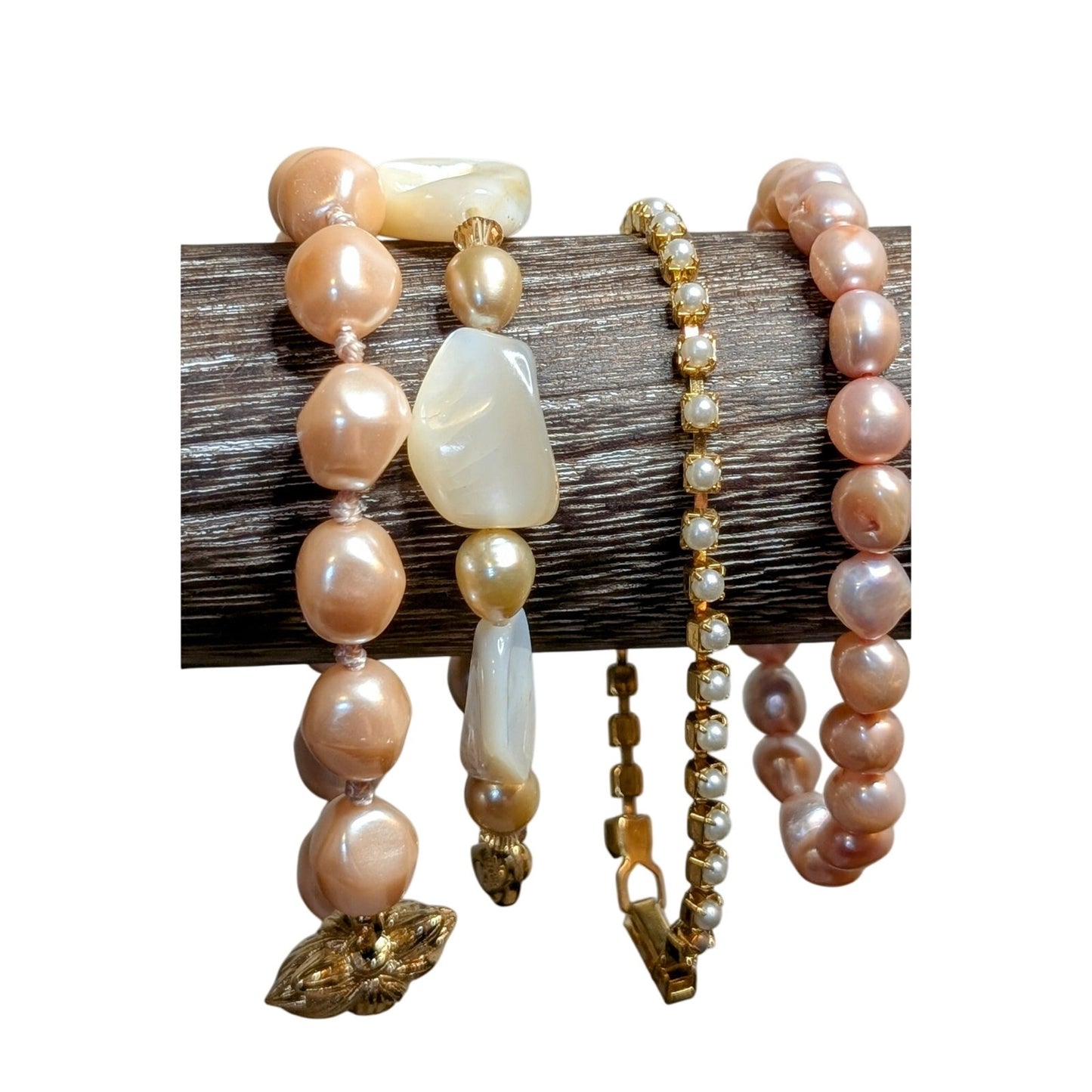 Reseller's Dream Lot of Four Pink Faux Pearl Gold Tone Themed Bracelets