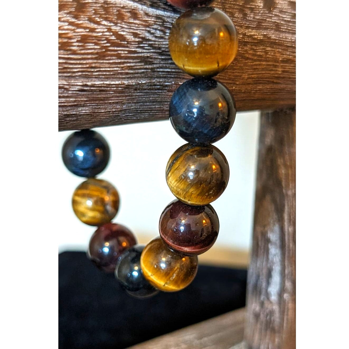 14mm Blue, Red and Gold Yellow Tiger Eye Crystal Beads Stretchable Bracelet