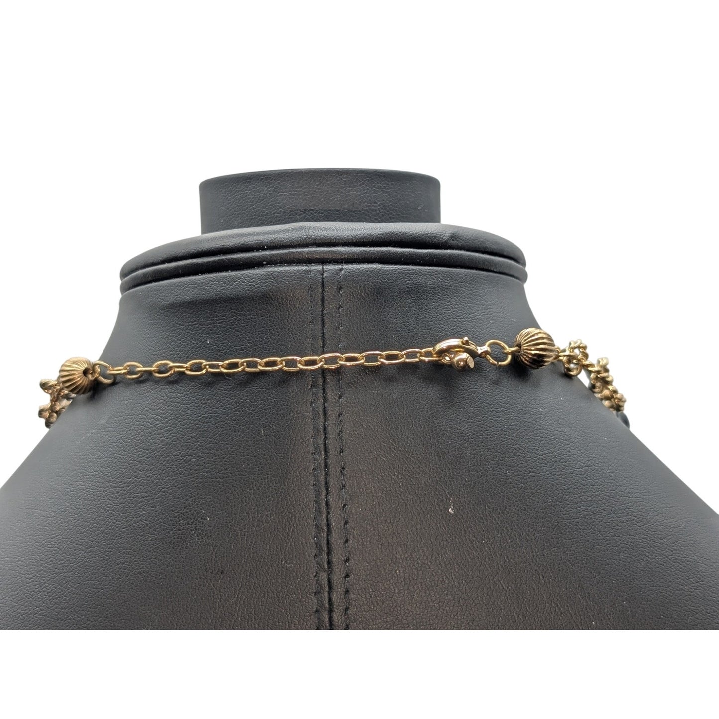 Gold Tone Animal Print Black Gold Textured Bead Y-Drop 16.5"-19.5" Necklace