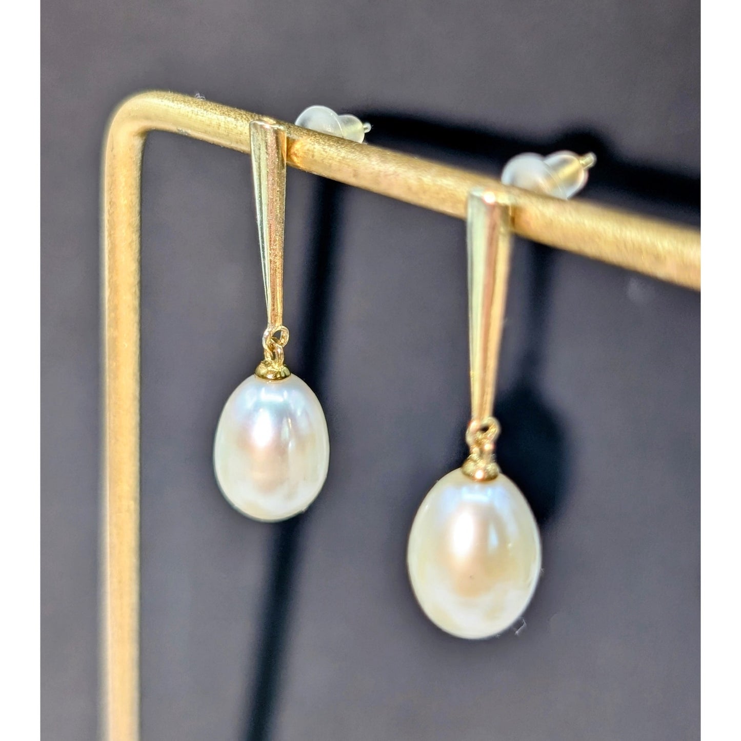 925 Sterling Vermeil Teardrop Pearl Drop Pierced Earrings