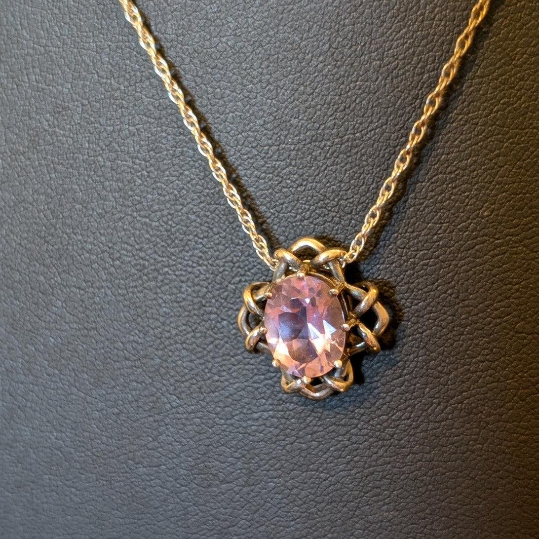 Vintage 925 Sterling Amethyst Pendant Sterling Chain 18" Necklace