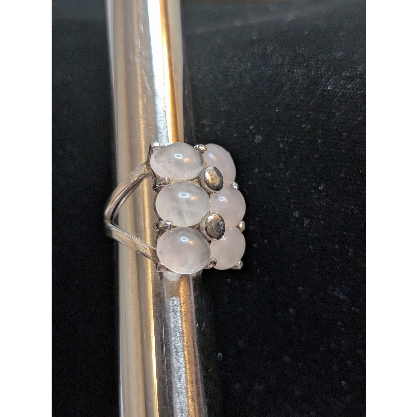 Large Six Quartz Stone 925 Sterling Silver Split Shank Ring Size 7.5