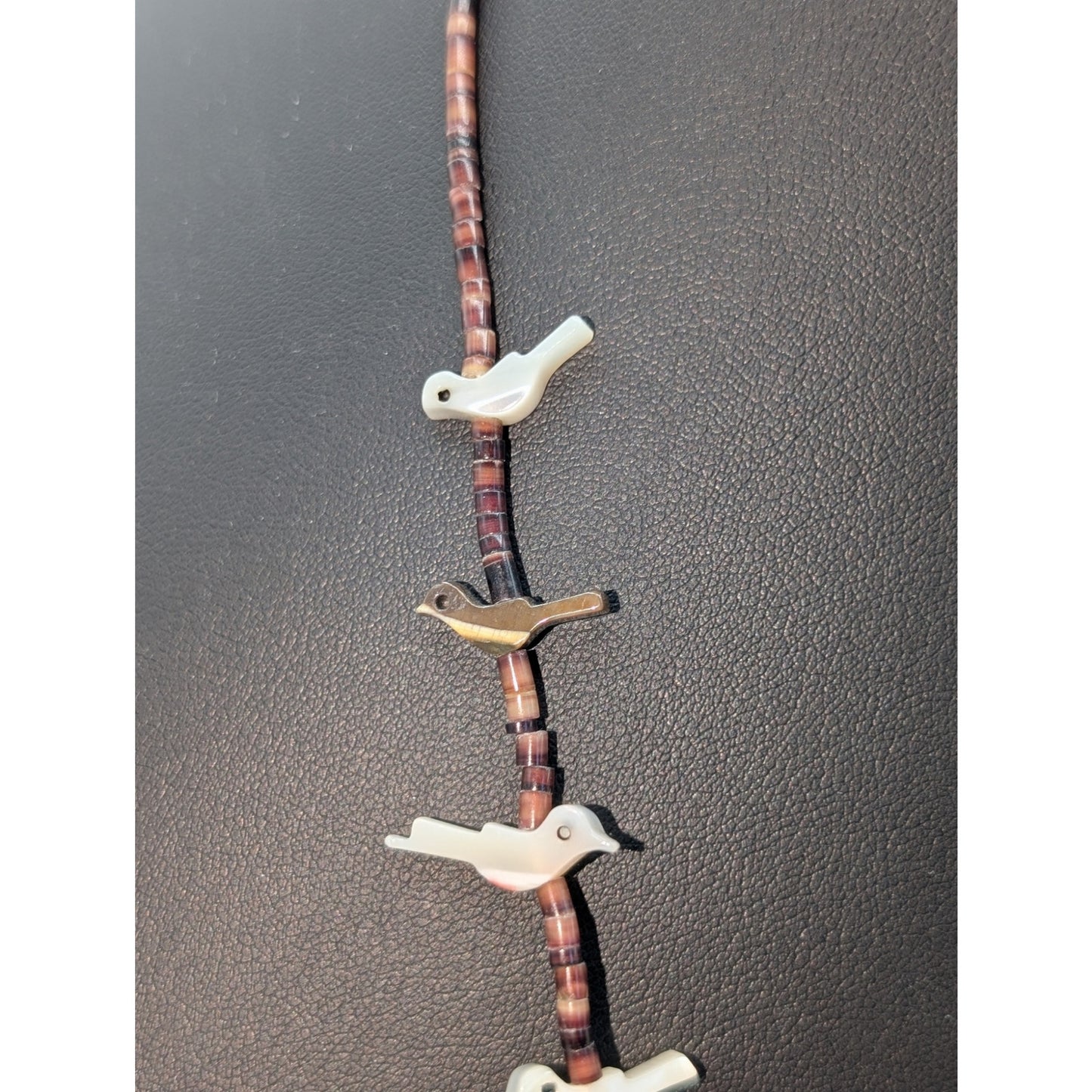 VTG Southwestern Style Heishi Fetish Stone/Shell Bird Barrel Clasp 27" Necklace