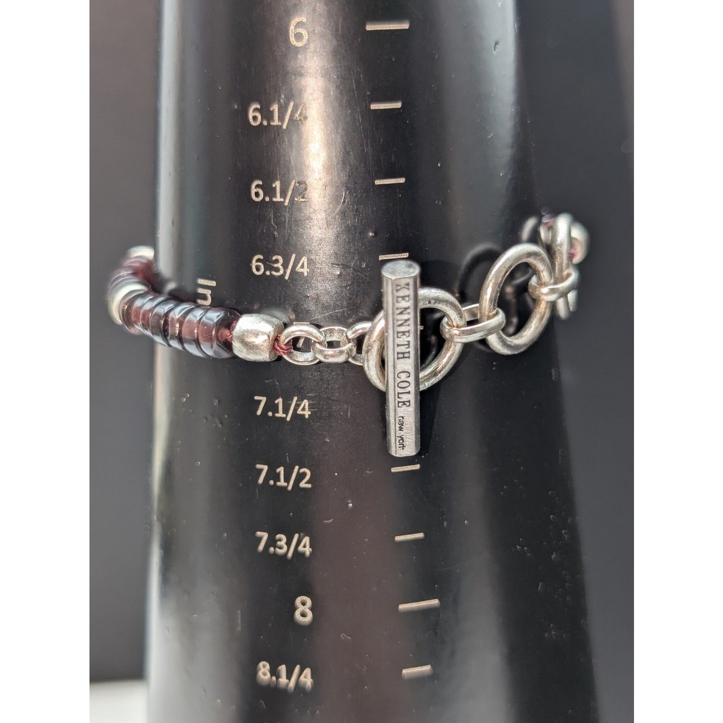 Kenneth Cole Purple Glass Bead Silver Tone Toggle Adjustable Bracelet