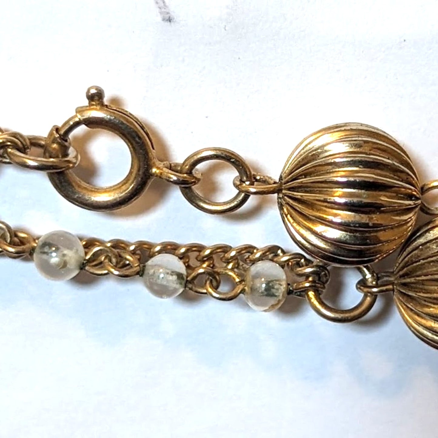 Vintage Gold Tone Two Strand Beaded 56" Long Chain Necklace