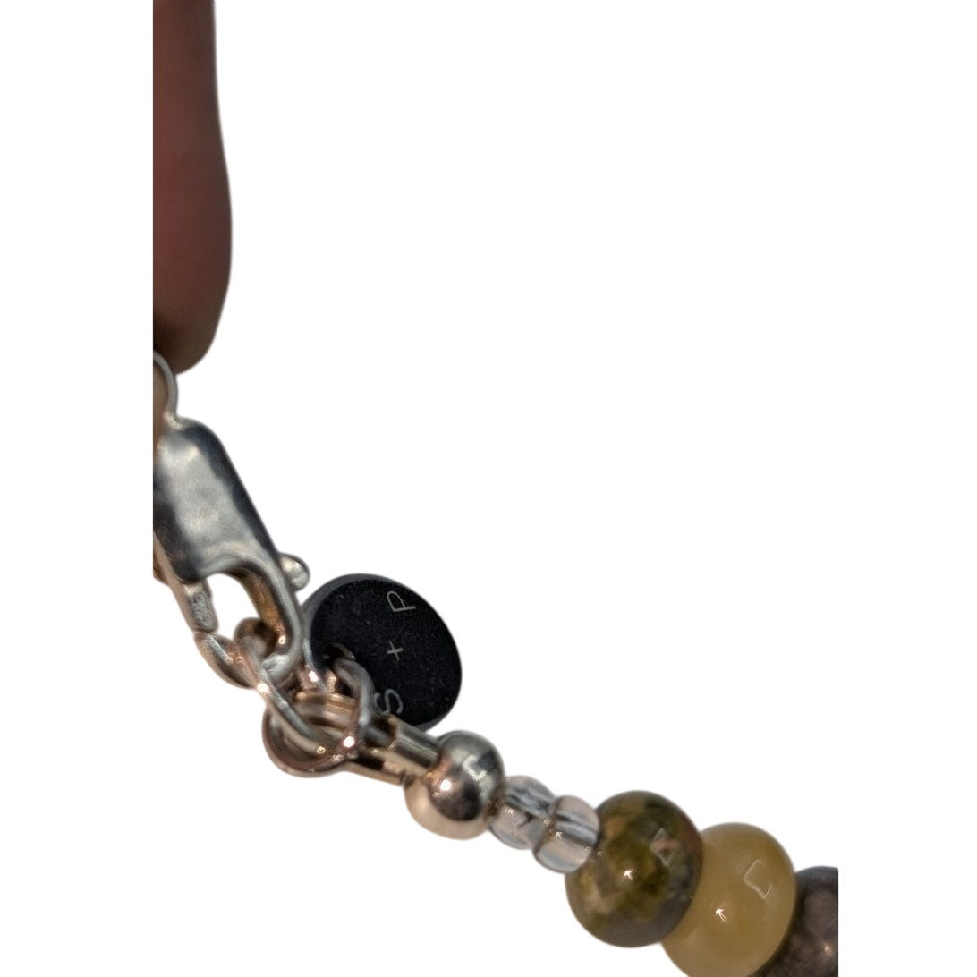 S & P 925 Sterling Silver Semi-Precious Stone Bead Boho Choker 17.5" Necklace