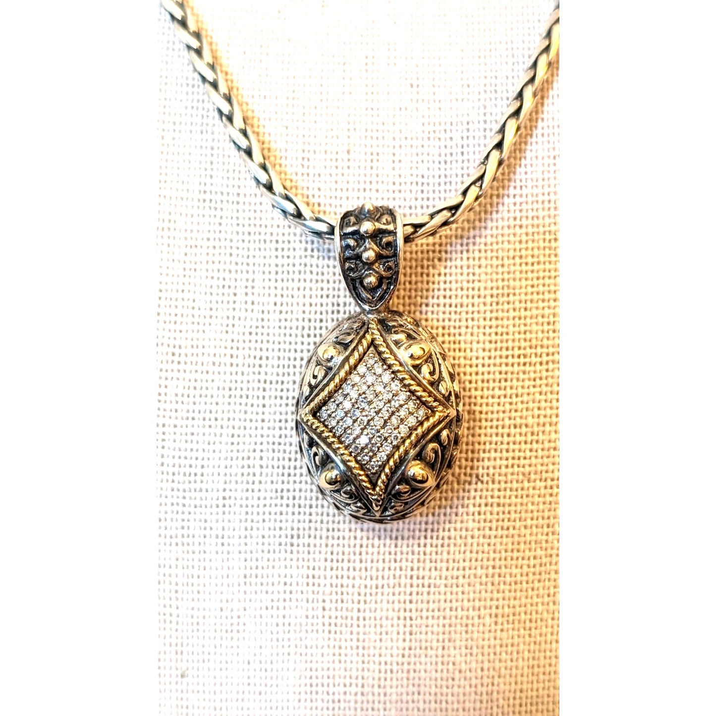 EFFY BH Balissima 18k Gold & Sterling Silver Diamond Pendant Toggle Necklace 18"