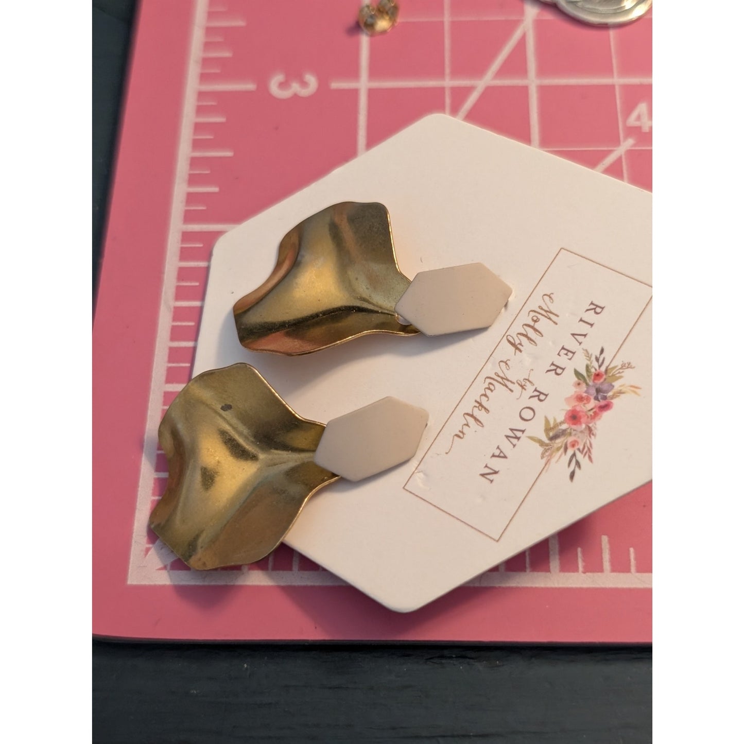 River Rowan Molly Macklin Artisan Pierced Cream Enamel Gold Tone Dangle Earrings