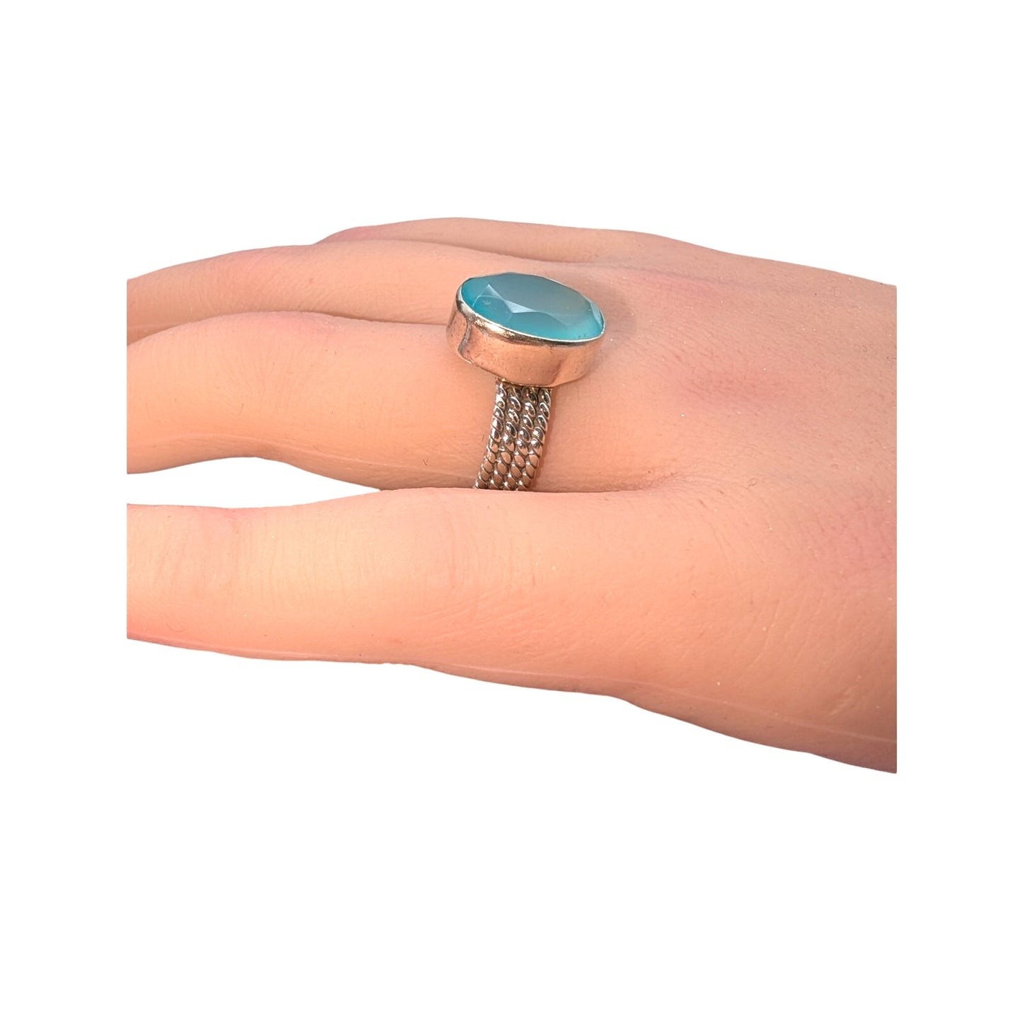 Aqua Chalcedony 925 Sterling Silver Four Twisted Strand Band Ring Size 7.75