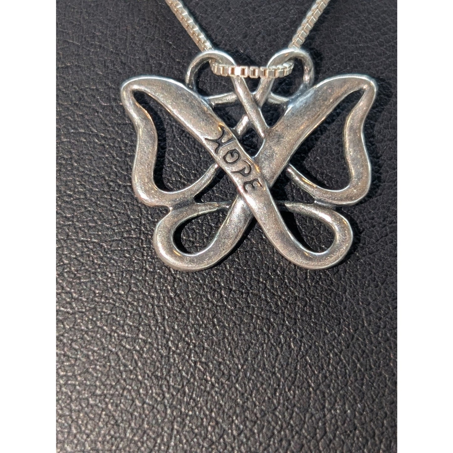 925 Sterling Silver 'Hope' Butterfly Pendant 17.5" Box Chain Necklace