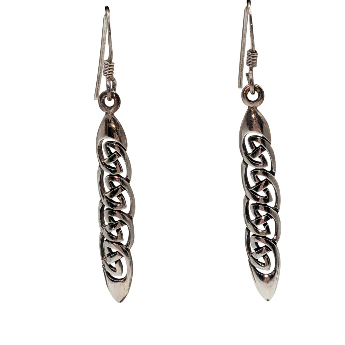 Vintage 925 Sterling Silver Celtic Weave Dangle Drop Wire Earrings