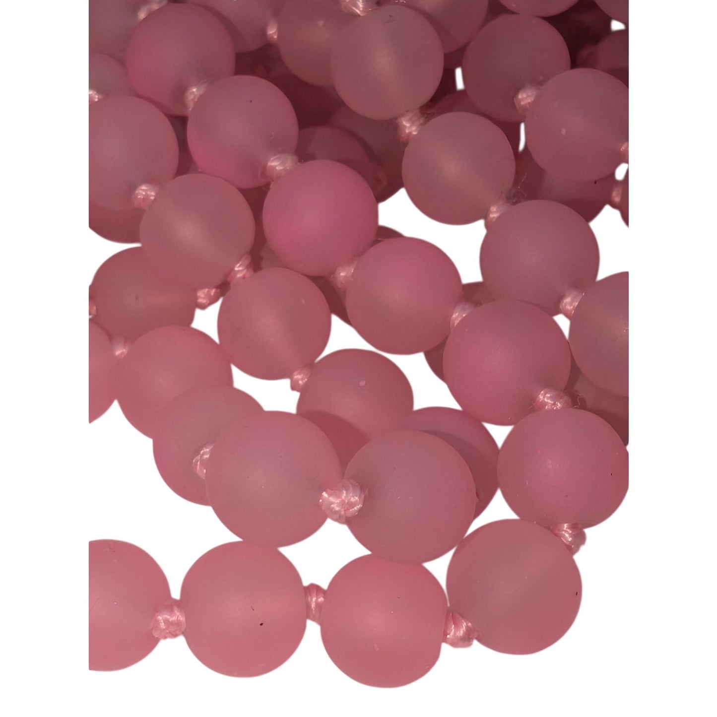 Coated Frosted Pink Czech Glass Bead Knotted 60" Strand Necklace