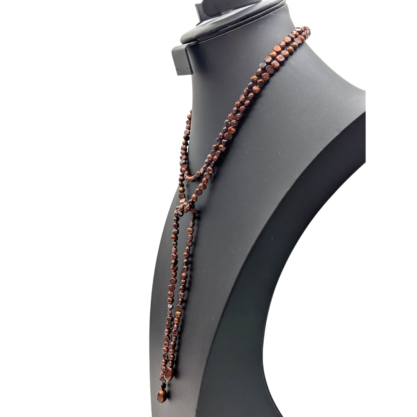 Vintage 52" Genuine Copper & Gold Lariat Style Open Ended Pearl Necklace