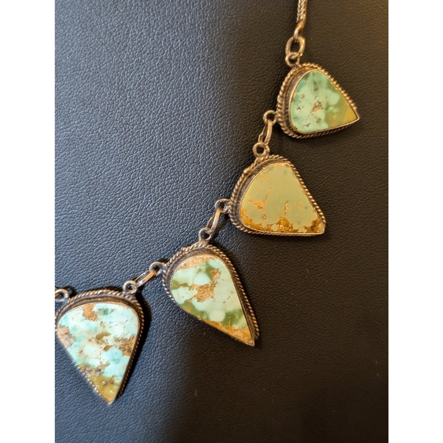 Vintage Teardrop Turquoise Stone Source Unknown Sterling Statement Necklace