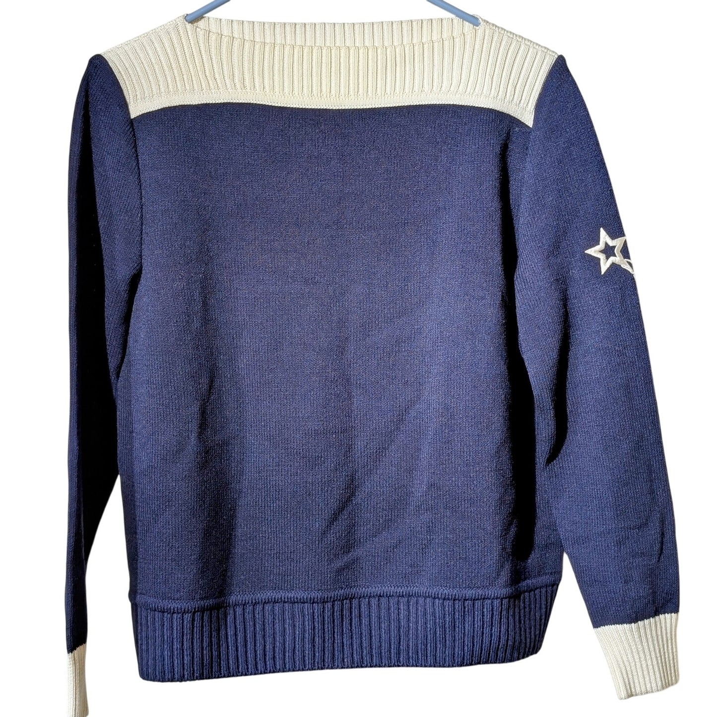 St. John Sportswear Logo By Marie Gray Navy Cream Star Logo Sleeve Sweater Sz S