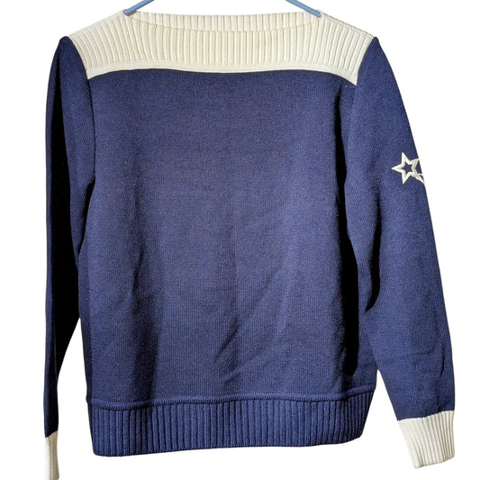 St. John Sportswear Logo By Marie Gray Navy Cream Star Logo Sleeve Sweater Sz S
