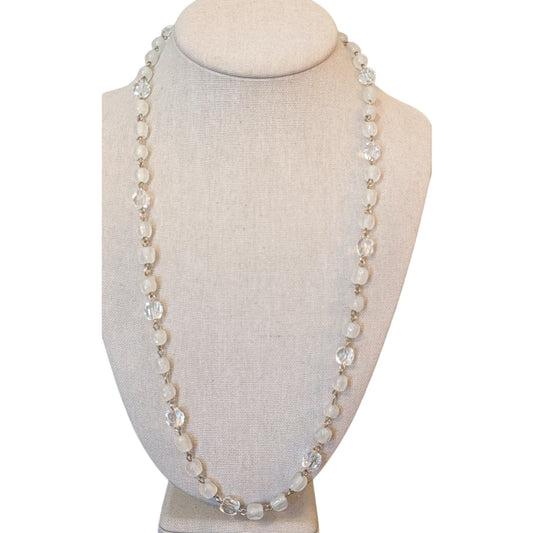 Vintage Crystal & Opaque Glass Bead Rosary Type Chain Necklace
