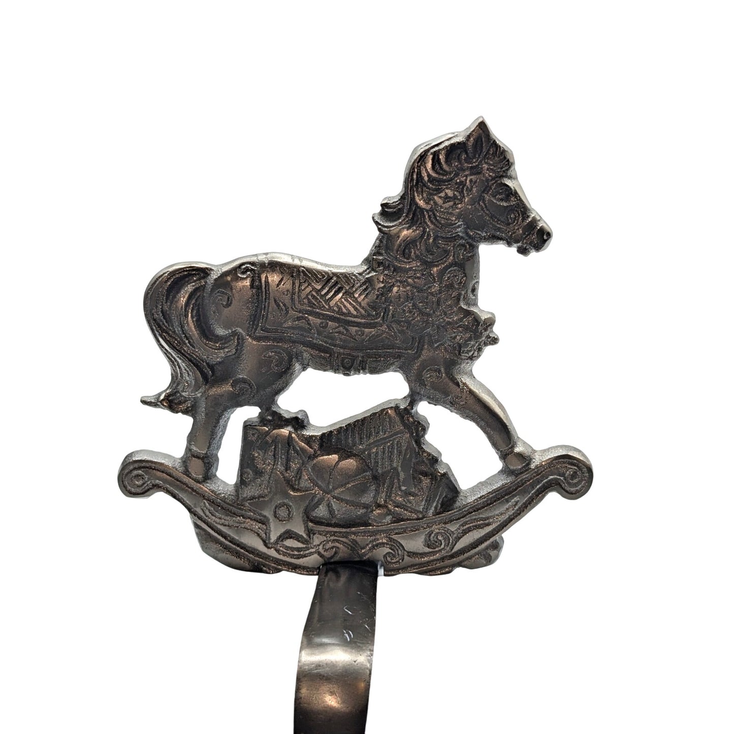 Christmas Heavy Cast Iron Silver Rocking Horse Stocking Hanger