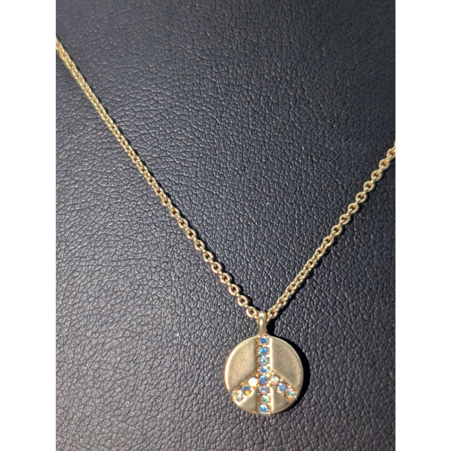 Spartina 449 Gold Tone AB Crystal Peace Sign Pendant Chain Necklace
