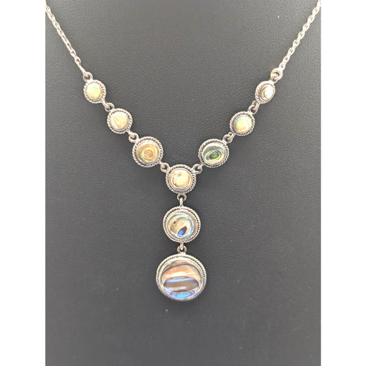 Vintage 925 Sterling Silver Abalone 'Y' Drop Chain Necklace