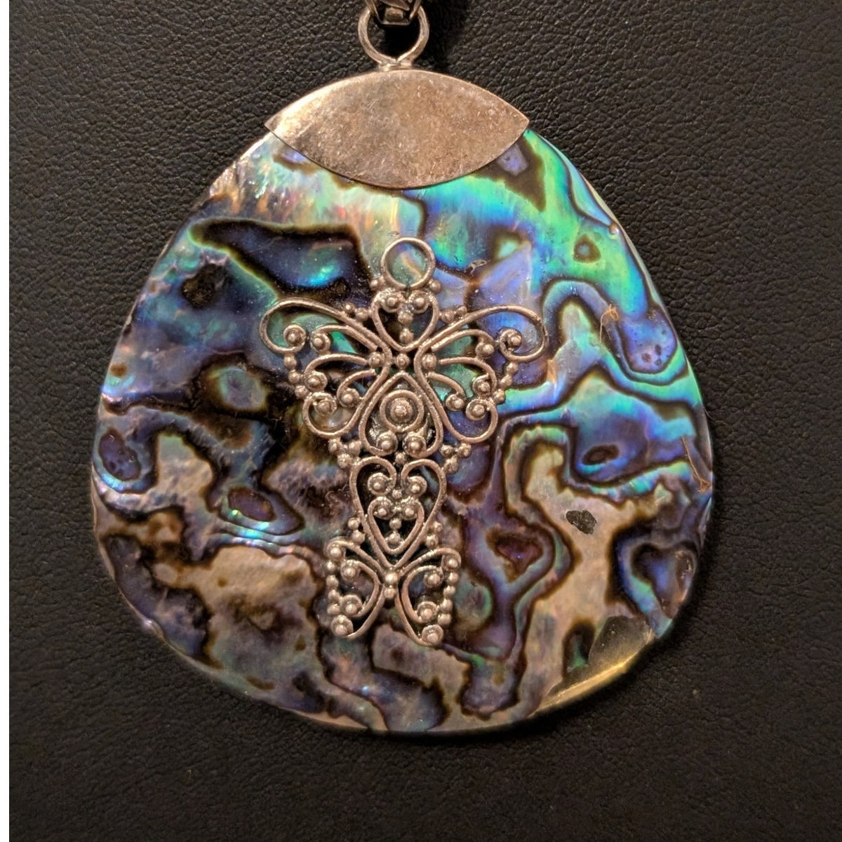 Signed SUARTI INDONESIA 925 Sterling Abalone Teardrop Pendant 18" Necklace