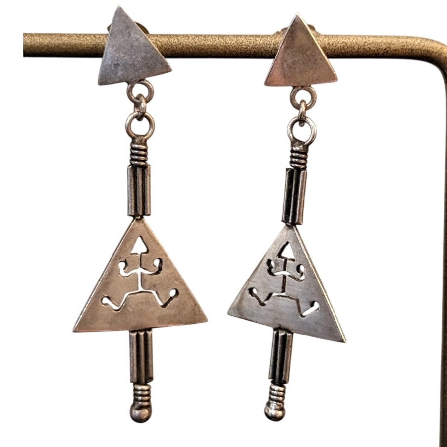 925 Sterling Silver Tribal Triangle Cut Out Dangle Earrings