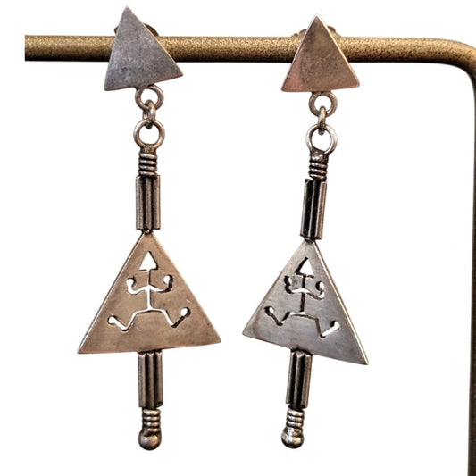 925 Sterling Silver Tribal Triangle Cut Out Dangle Earrings