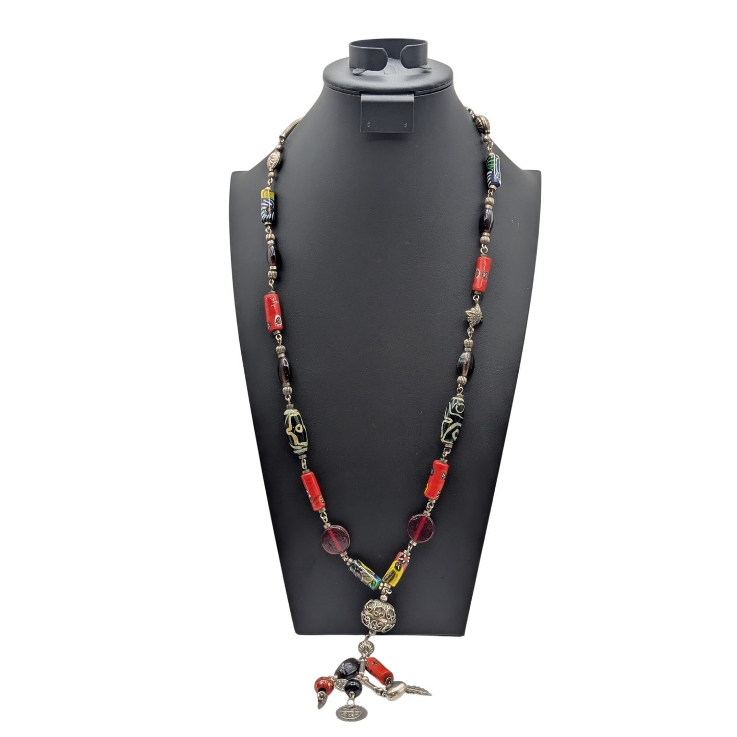 Antique/Vtg Murano Venetian Millefiori African Trade Beads Dangle 34" Necklace