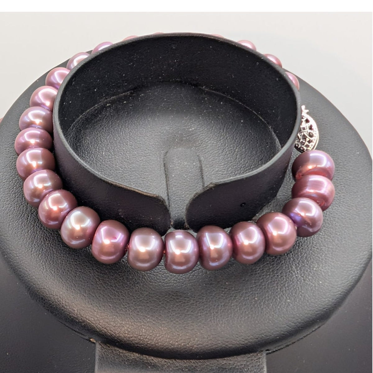 Vintage Mauve 8mm Freshwater Button Pearl 925 Sterling Silver Jewelry Set