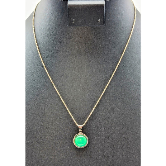 VTG 925 Sterling Silver Tests as Jadeite Green Stone Box Chain 18" Necklace