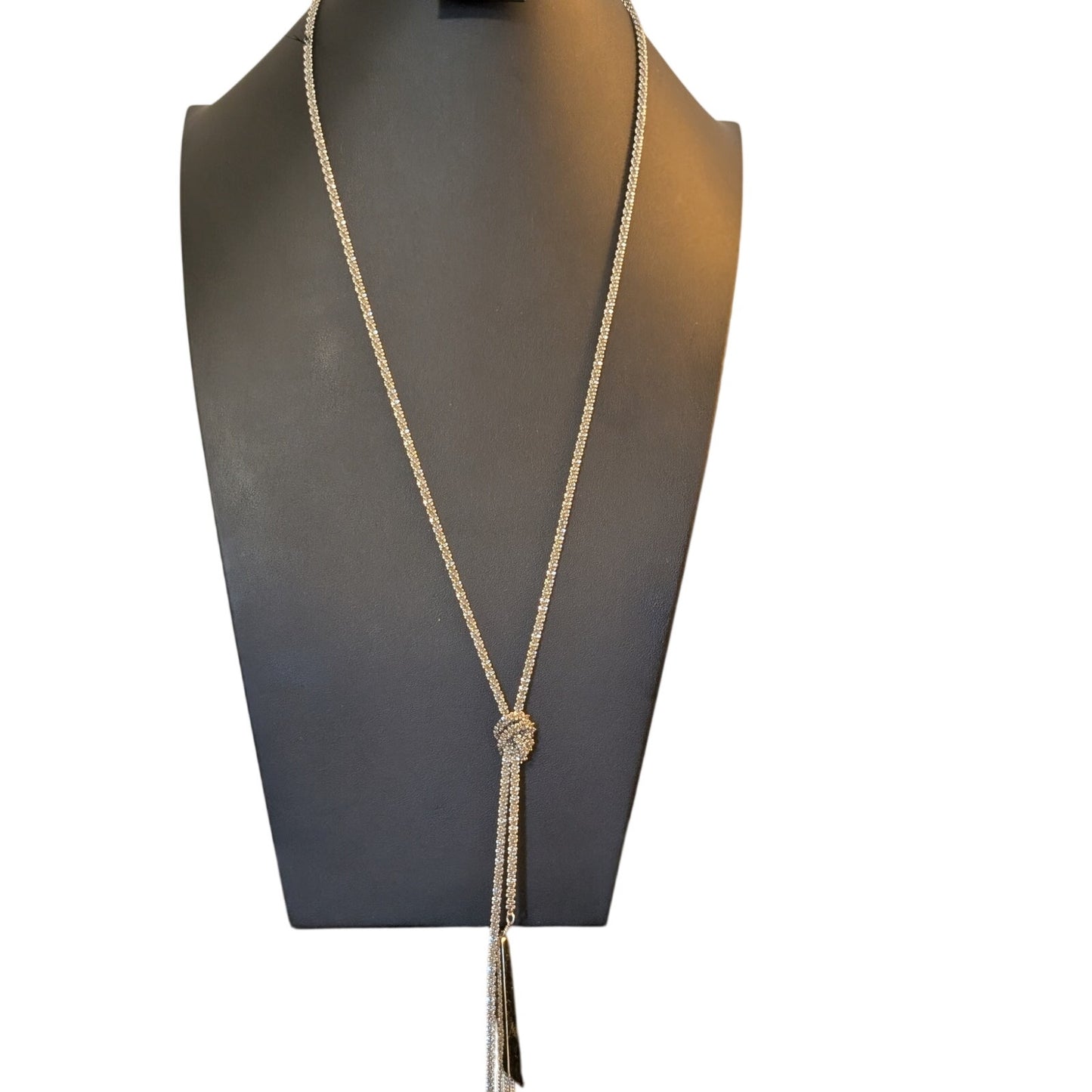 Silver Tone Margherita Chain Link Lariat Tassel Long Necklace