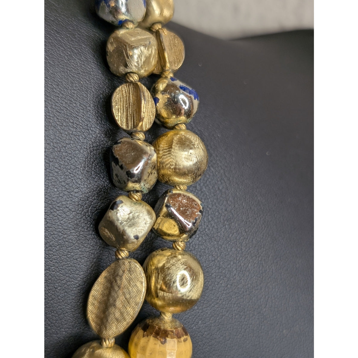 VTG Signed Hattie Carnegie Two Strand Goldtone & Silver Tone Beaded 19" Necklace