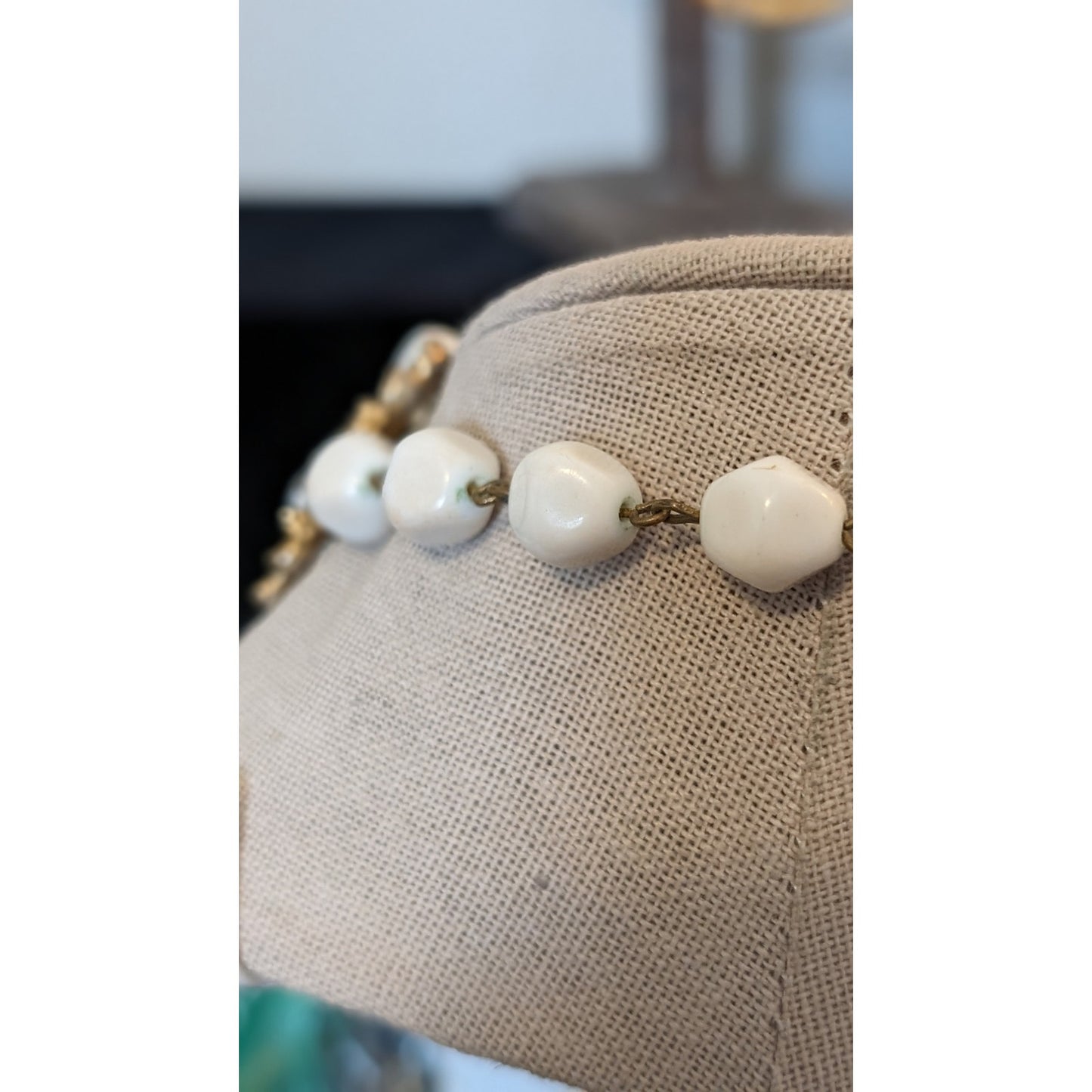 Signed Hobe Five Strand White & Bamboo Bead Vintage Necklace