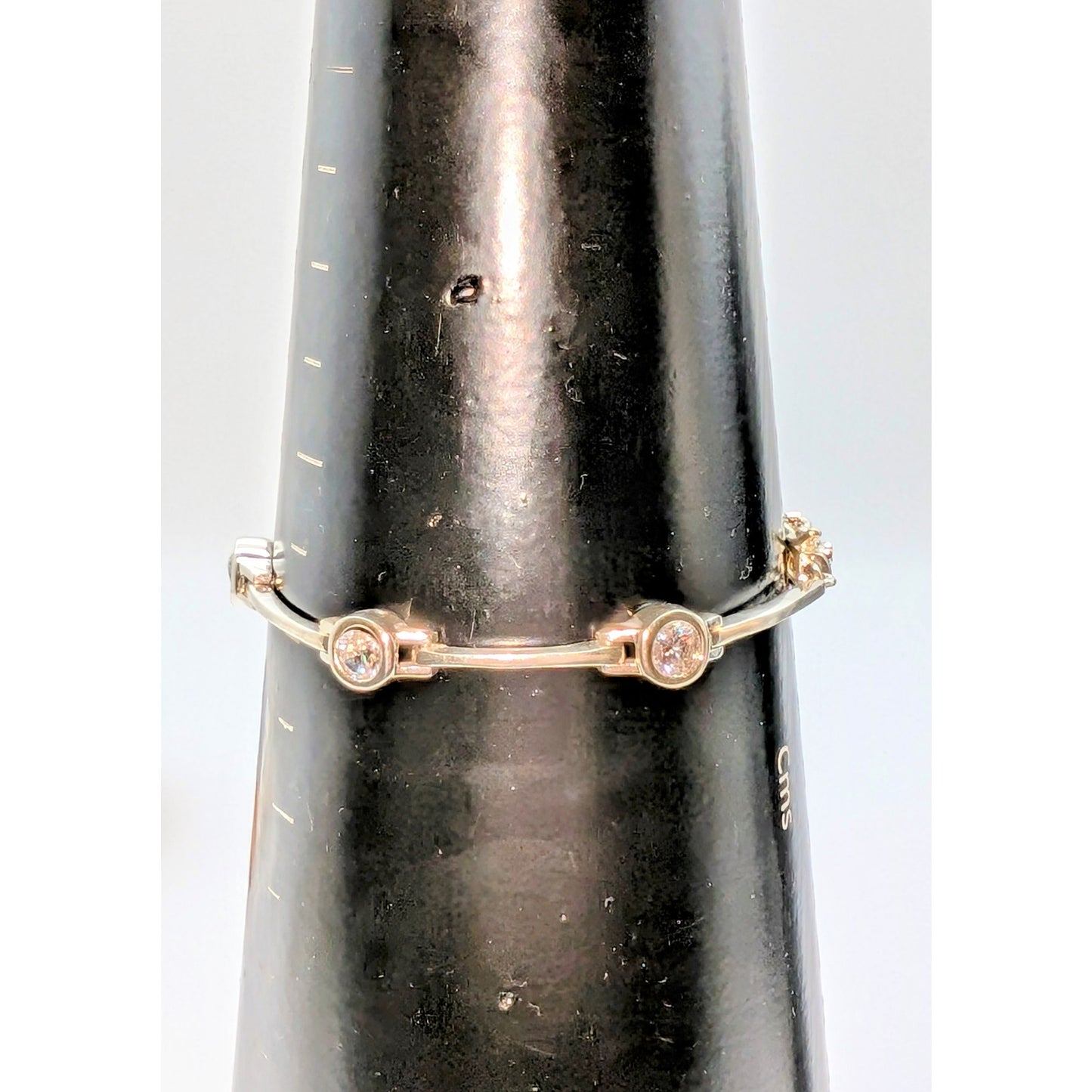 VTG 925 Sterling Bezel Set CZ Bar Link Tennis 7" Slide In W/ Safety Bracelet