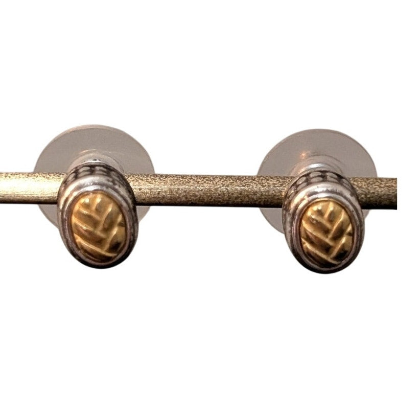 Brighton Two-Toned Ridged Wheat Design Engraved Stud Earrings