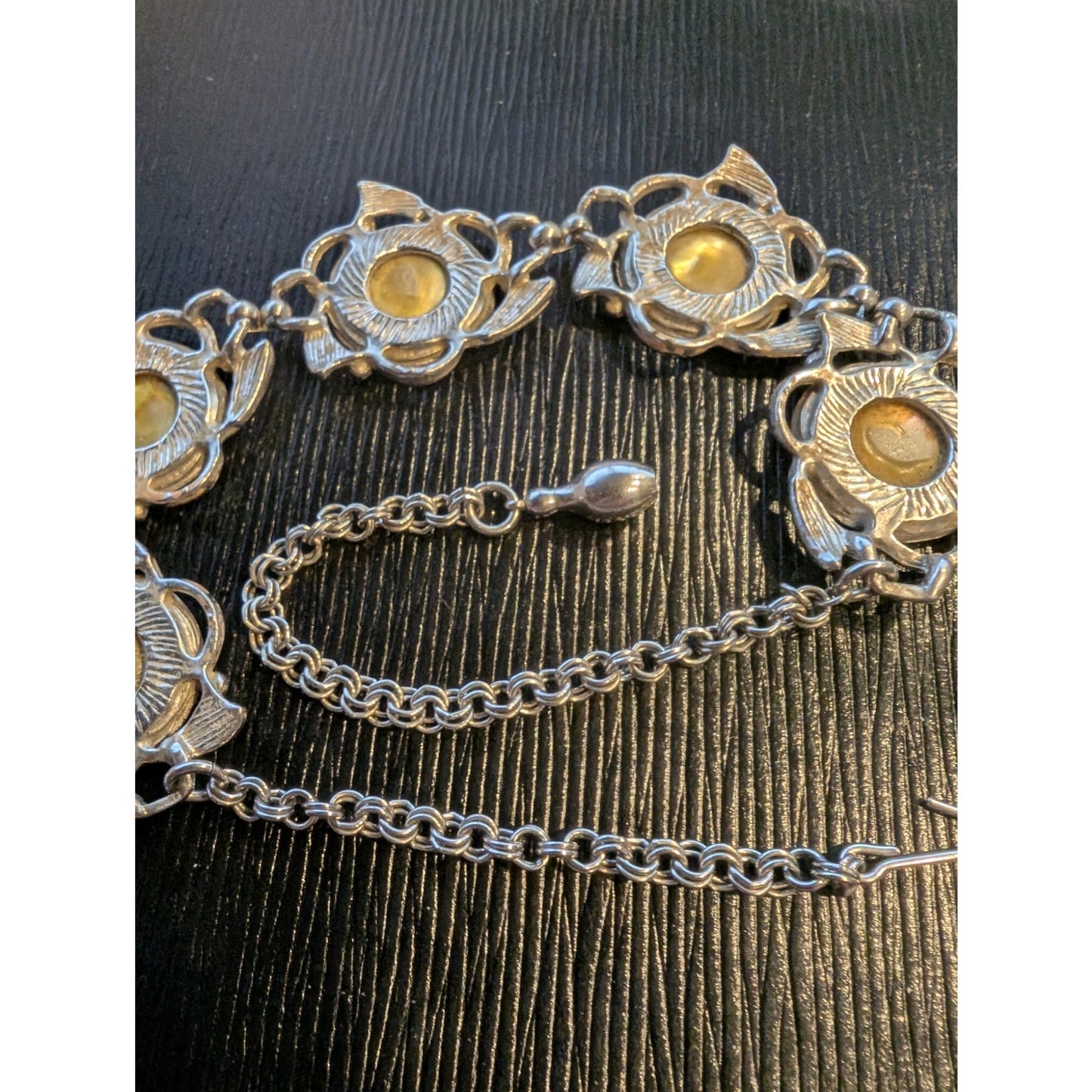 Vintage Silver Tone Abalone Shell Station Chain Hook Clasp 15" Choker Necklace
